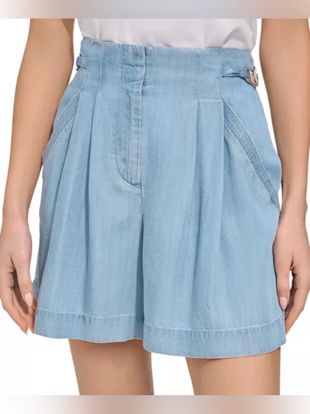 NEW DKNY Lyocell High Rise Pleat Front Shorts